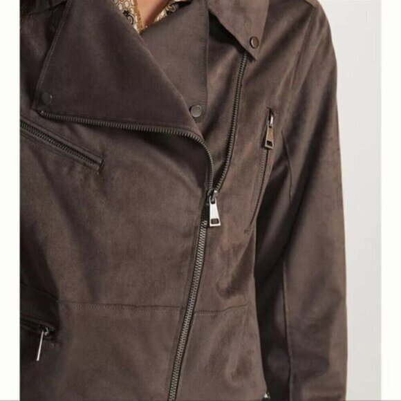 NWT Anthropologie Hutch Faux‎ Brown Suede Moto Jacket Wome Size Large - Picture 3 of 12